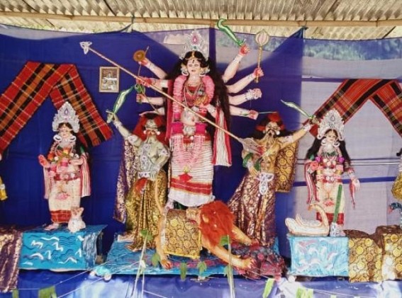 Children made Durga idol with Tripuri Traditional Attire : Arranged Durga Puja with Budget of Rs. 15,000 Children made Durga idol with Tripuri Traditional Attire : Arranged Durga Puja with Budget of Rs. 15,000